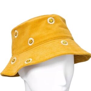 Might Fine mustard yellow corduroy cotton bucket hat in smiley daisy’s